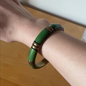 Vintage Green and Brass Bangle Bracelet